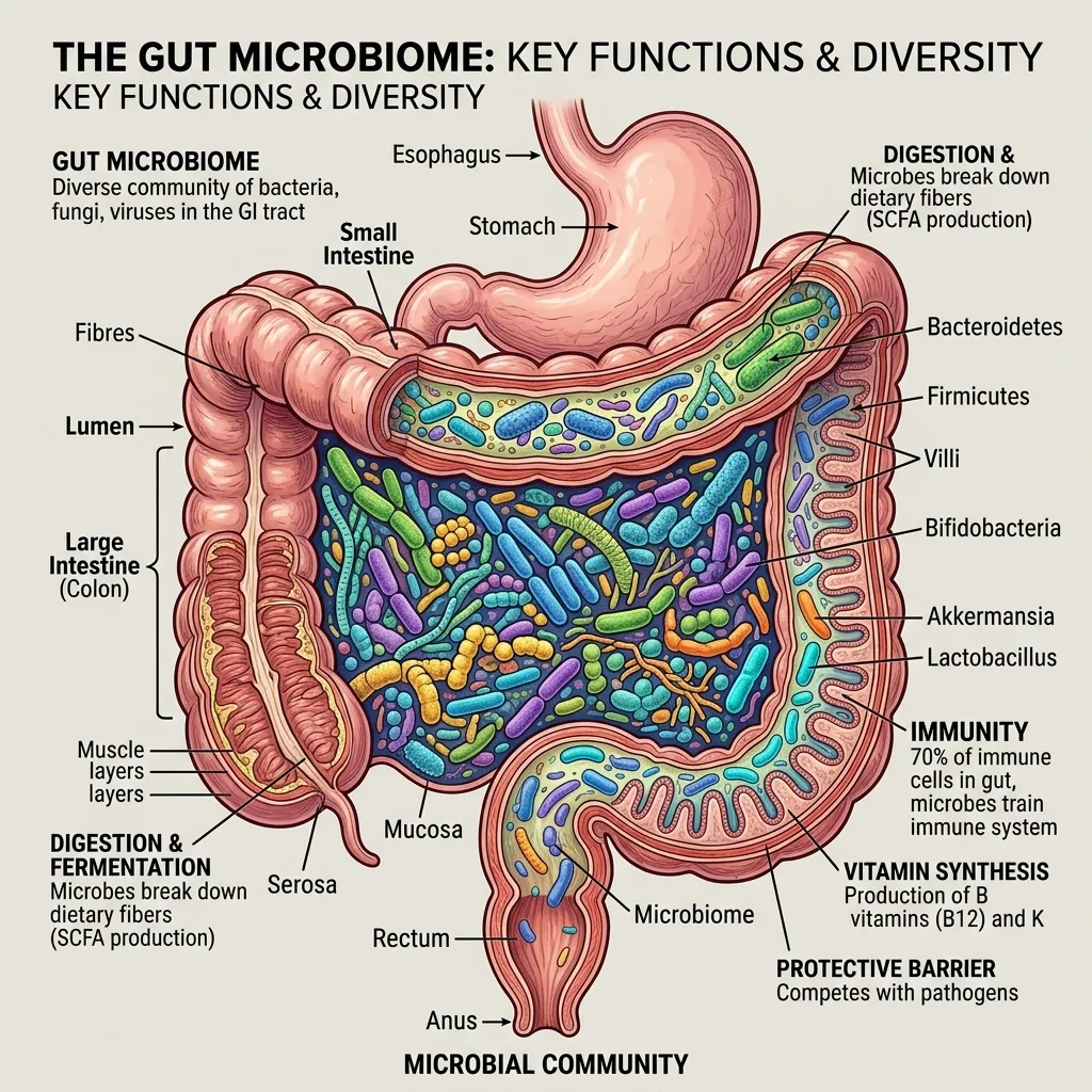 Gut microbiome in the human digestive system